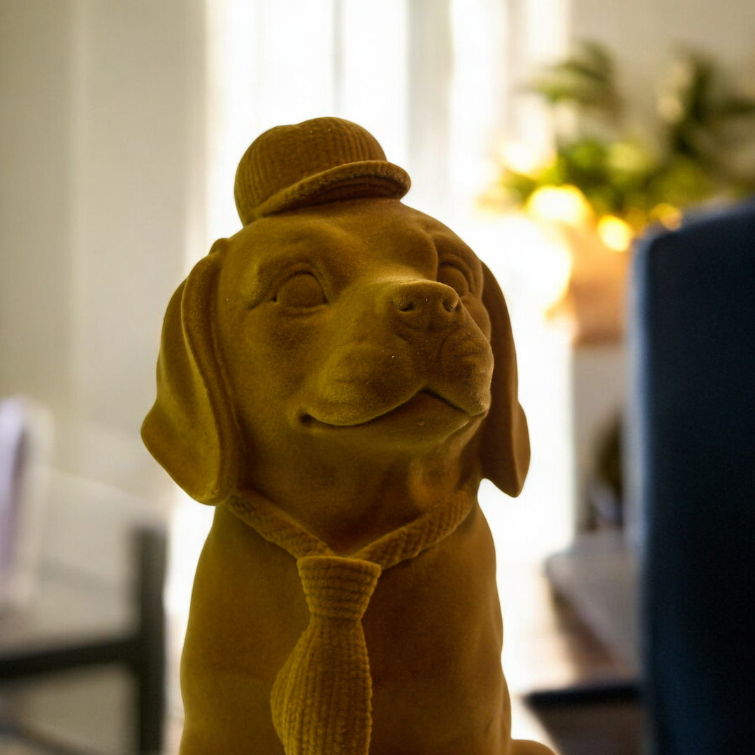 Cute Velvet Finish Pup Resin Sculpture (Brown)