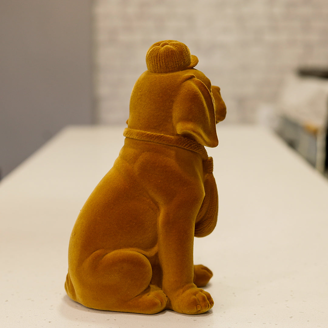 Cute Velvet Finish Pup Resin Sculpture (Brown)