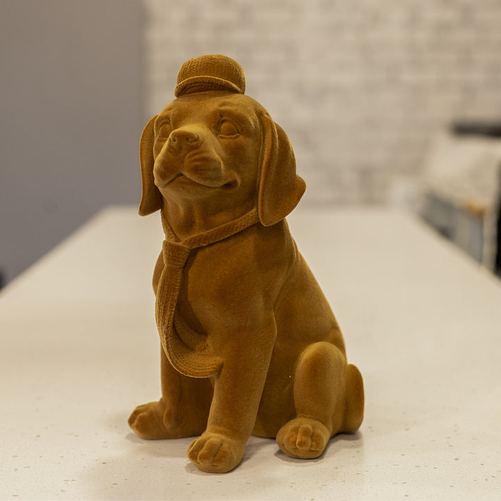 Cute Velvet Finish Pup Resin Sculpture (Brown)