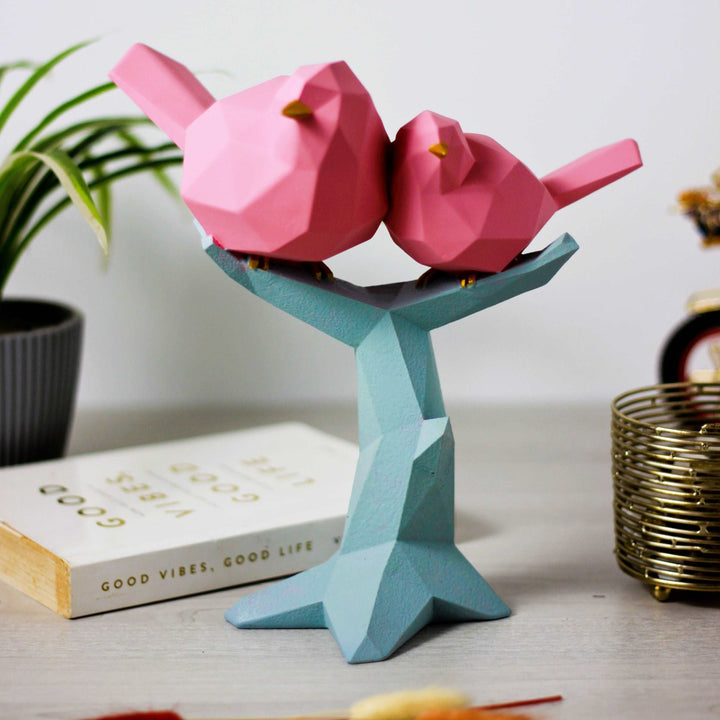 Geometric Lovebirds Resin Sculpture