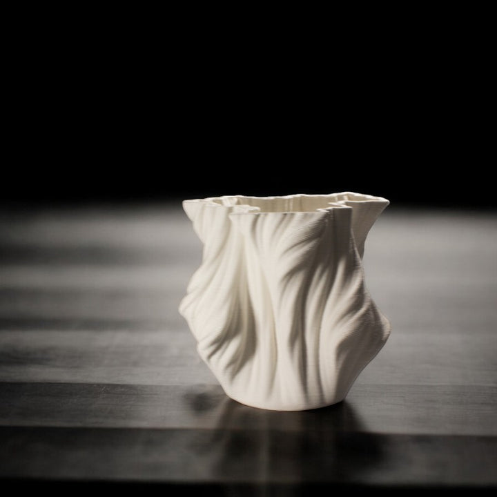 3D Printed White Ceramic Crumpled Vase