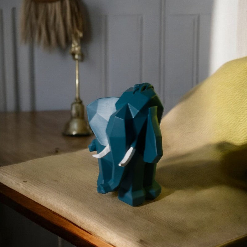 Geometric Elephant Figurine Large Teal