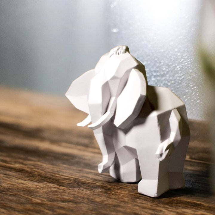 Geometric Elephant Figurine Medium White