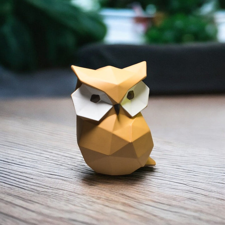 Geometric Owl Figurine - Brown