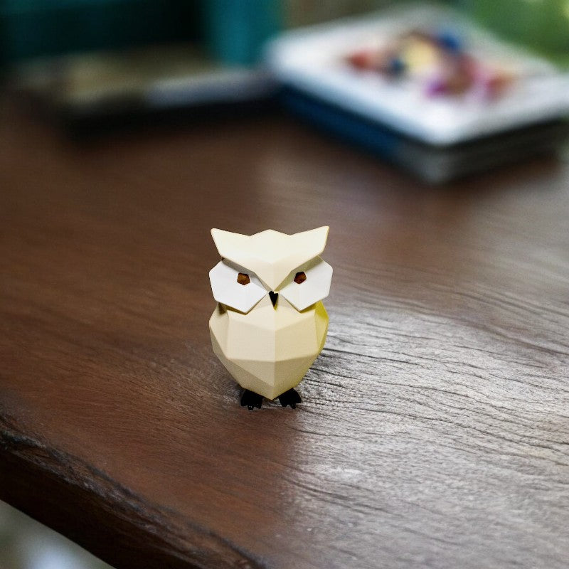 Geometric Owl Figurine - Beige