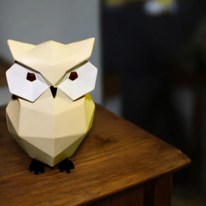 Geometric Owl Figurine - Beige