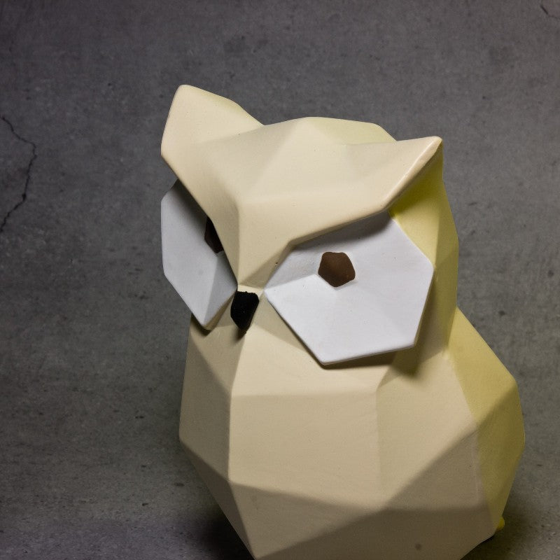 Geometric Owl Figurine - Beige