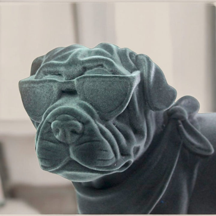 Velvet Finish Dapper Pup Resin Sculpture (Electric Grey)