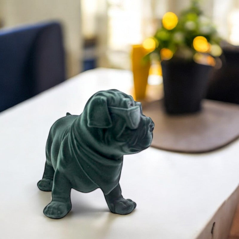 Velvet Finish Dapper Pup Resin Sculpture (Electric Grey)