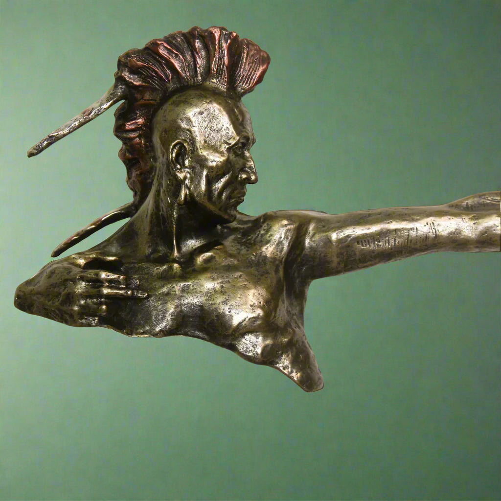 Native American with Bow and Arrow Resin & Metal Sculpture