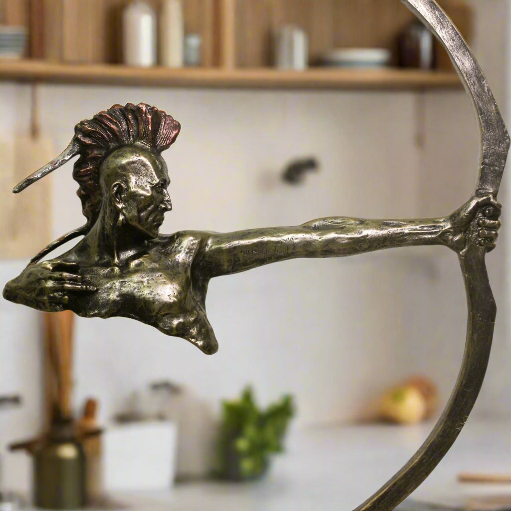 Native American with Bow and Arrow Resin & Metal Sculpture