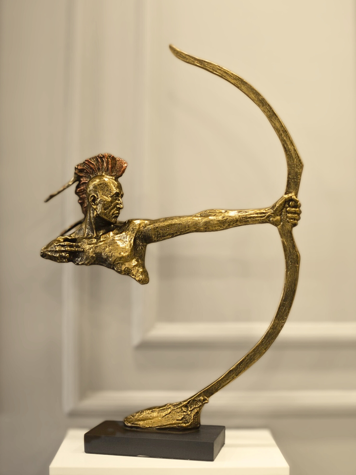 Native American with Bow - Resin Sculpture
