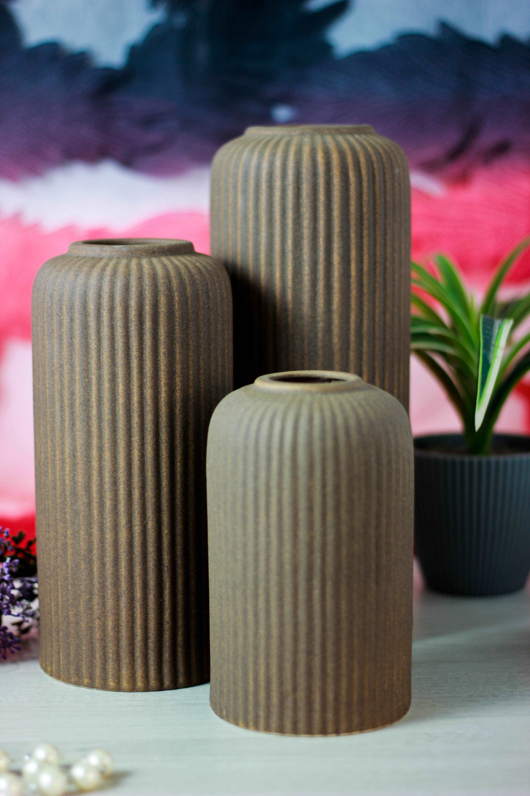 Contemporary Ribbed - Set of 3 Vases