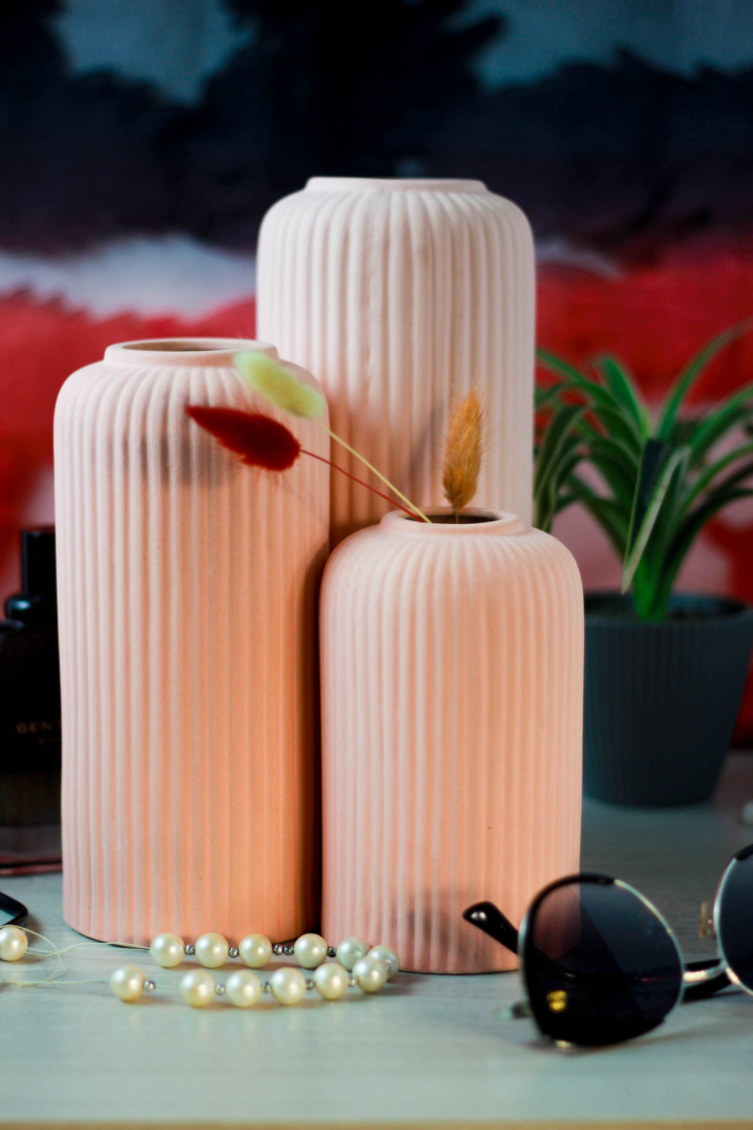 Contemporary Ribbed - Set of 3 Vases