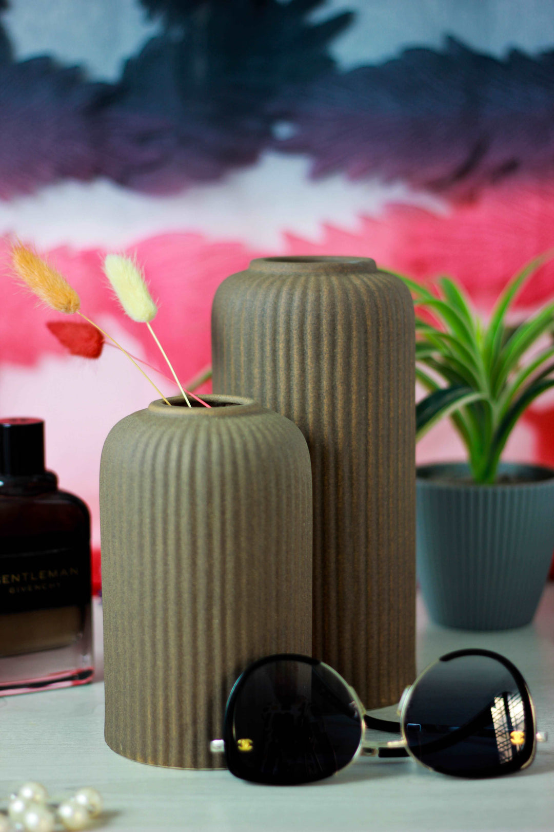 Contemporary Ribbed - Set of 3 Vases