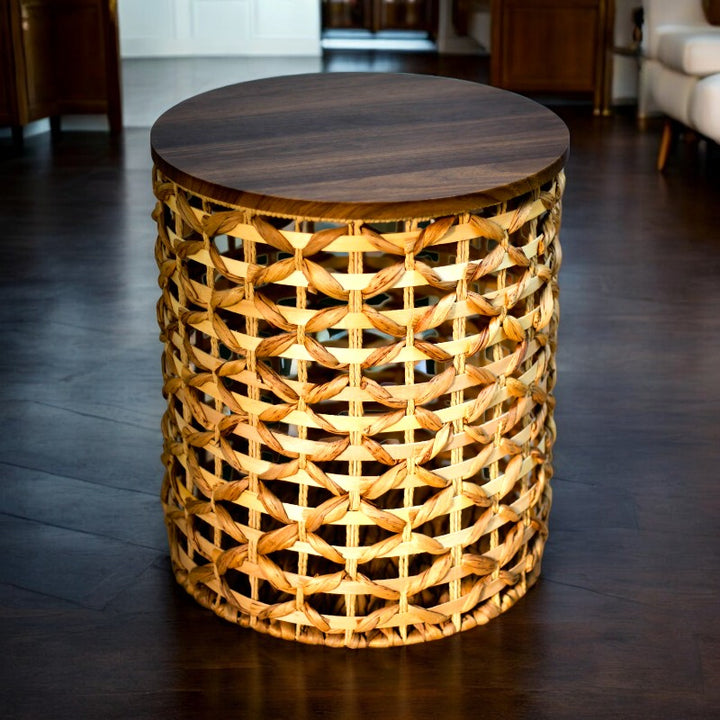 Rattan End Table With Storage