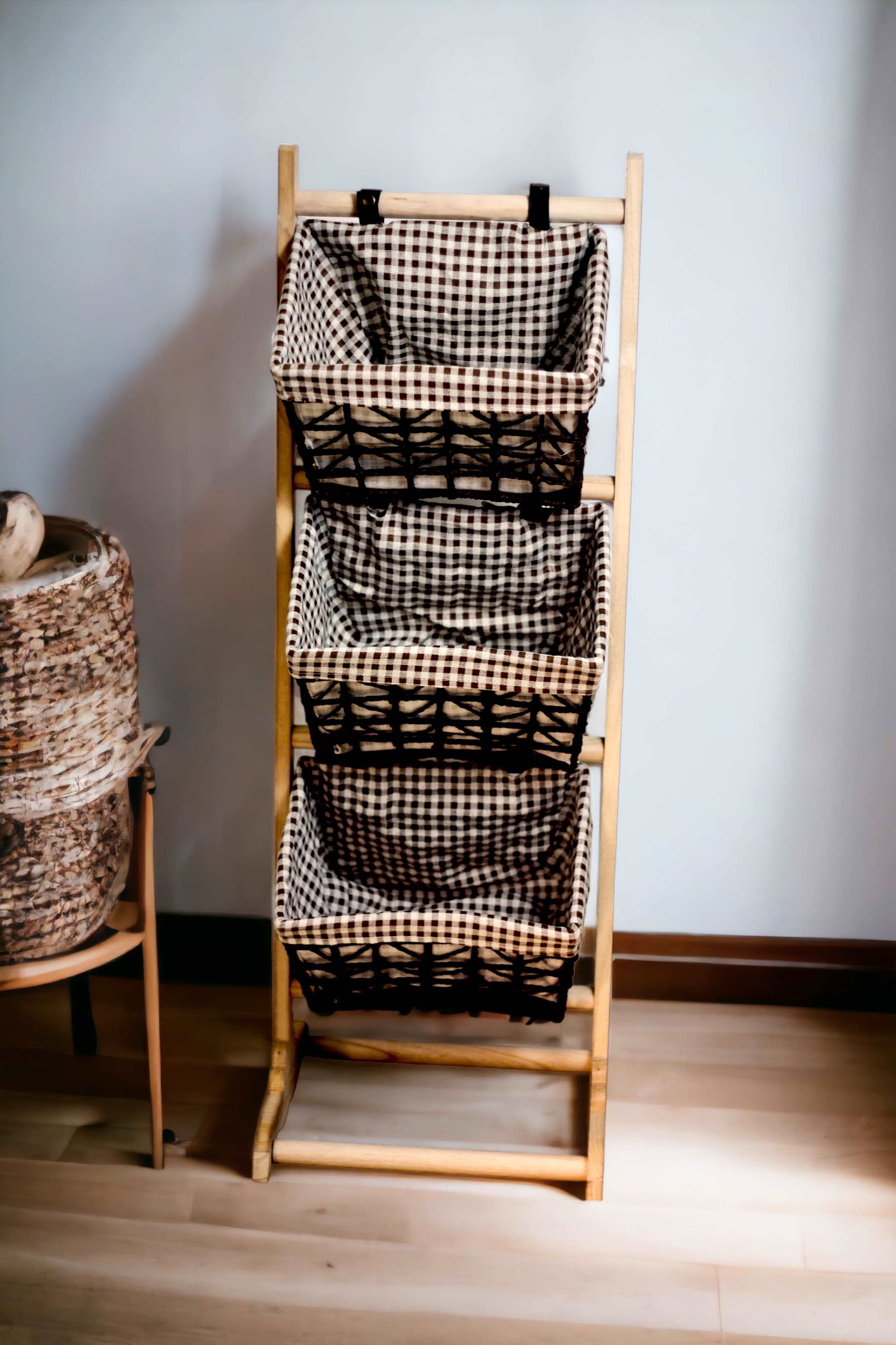 3-Tier Natural Woven Rack - Checkered Brown – Décor Helm