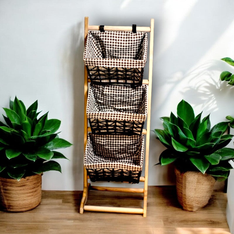 3-Tier Natural Woven Rack - Checkered Brown – Décor Helm