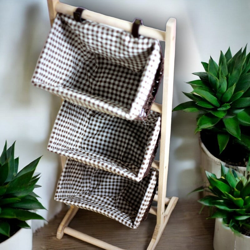 3-Tier Natural Woven Rack - Checkered Brown