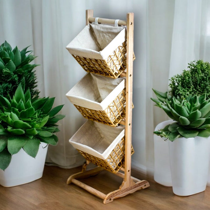 3-Tier Natural Woven Rack - Off White