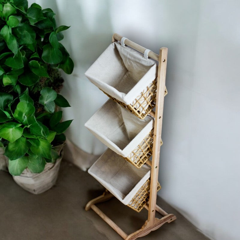 3-Tier Natural Woven Rack - Off White