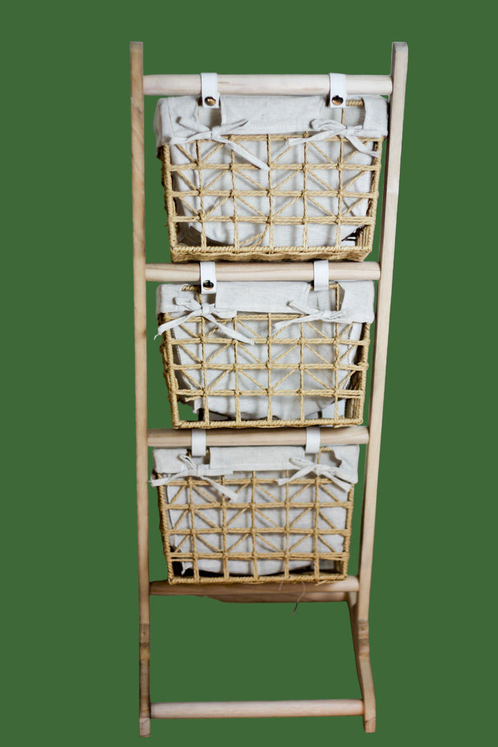 3-Tier Natural Woven Rack - Off White