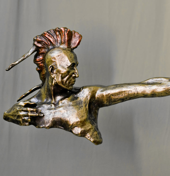 Native American with Bow and Arrow Resin & Metal Sculpture