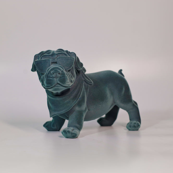 Velvet Finish Dapper Pup Resin Sculpture (Electric Grey)