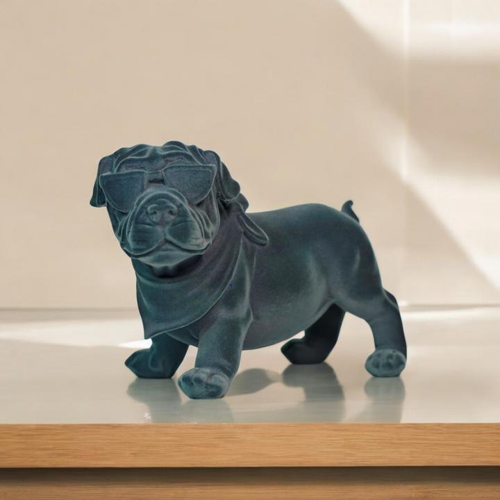 Velvet Finish Dapper Pup Resin Sculpture (Electric Grey)