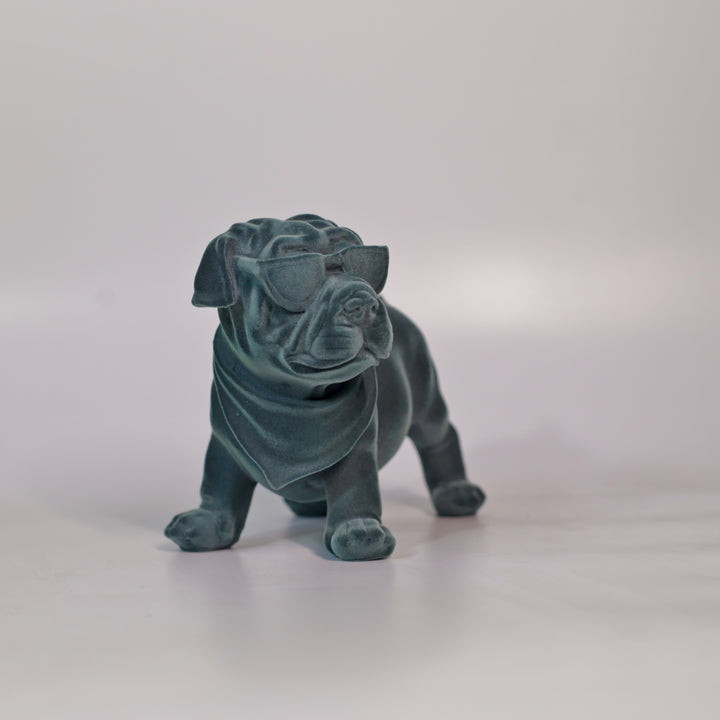 Velvet Finish Dapper Pup Resin Sculpture (Electric Grey)