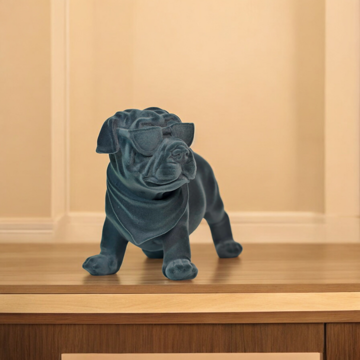 Velvet Finish Dapper Pup Resin Sculpture (Electric Grey)