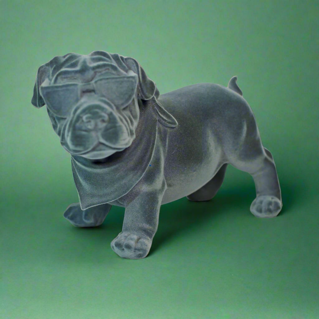 Velvet Finish Dapper Pup Resin Sculpture (Electric Grey)