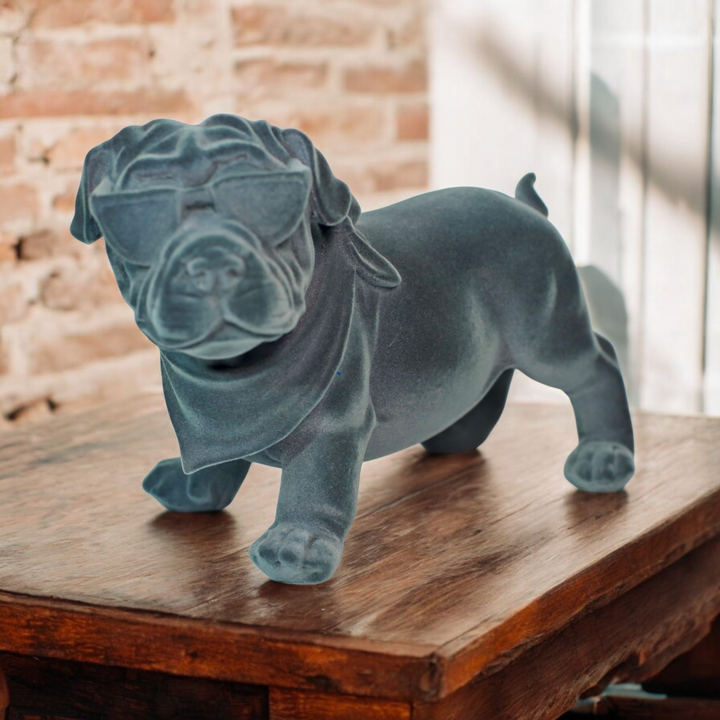 Velvet Finish Dapper Pup Resin Sculpture (Electric Grey)