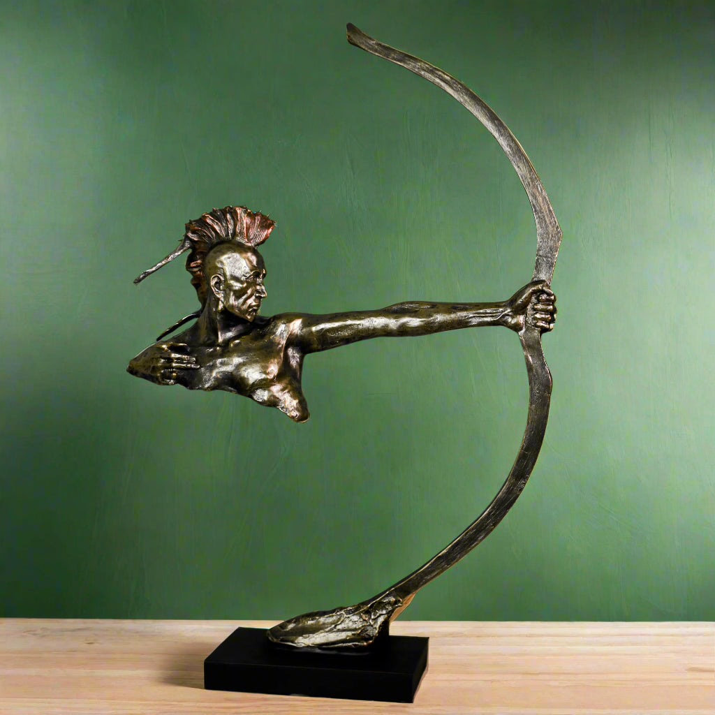 Native American with Bow and Arrow Resin & Metal Sculpture