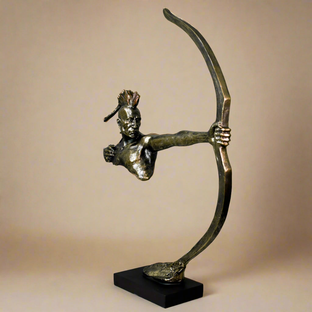 Native American with Bow and Arrow Resin & Metal Sculpture