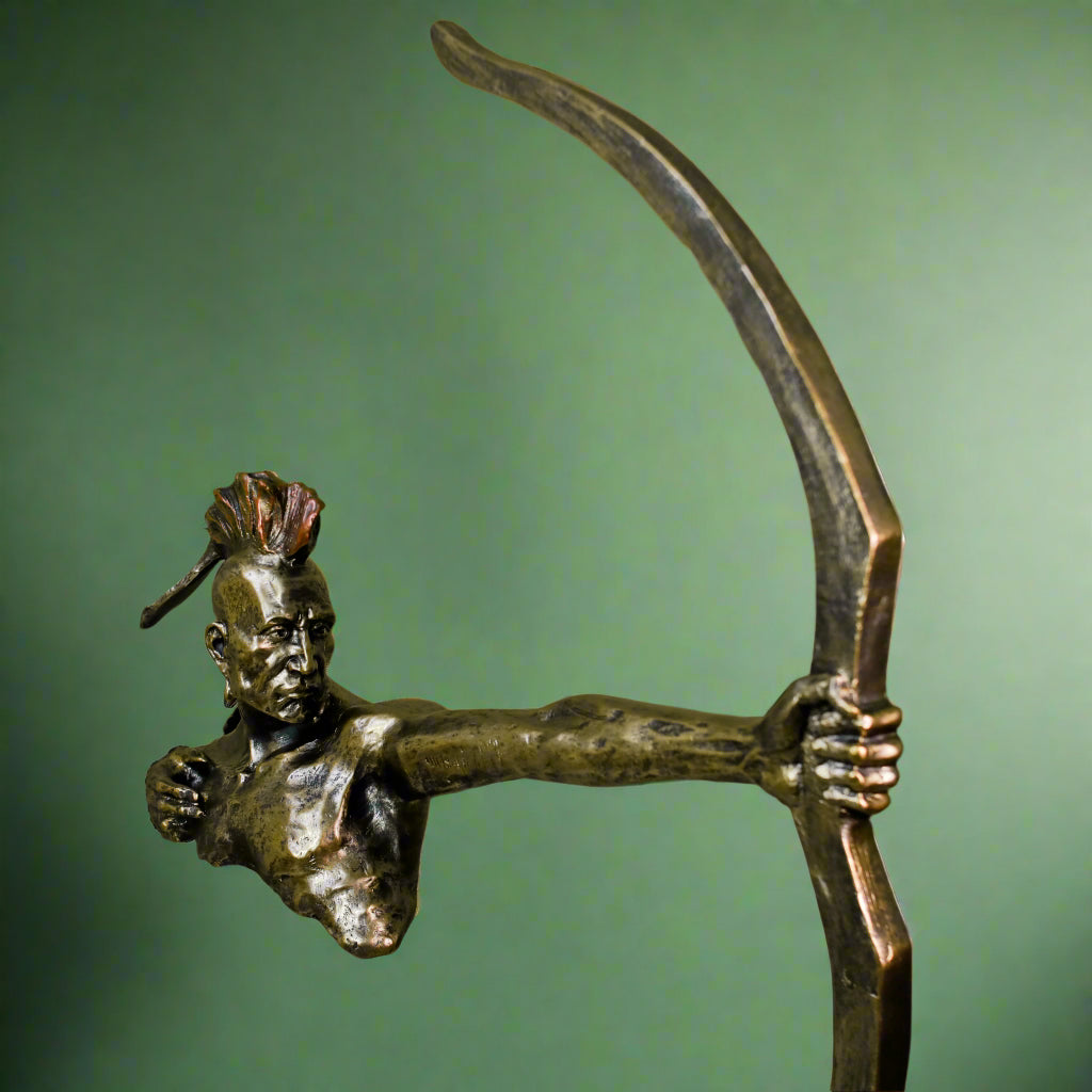 Native American with Bow and Arrow Resin & Metal Sculpture